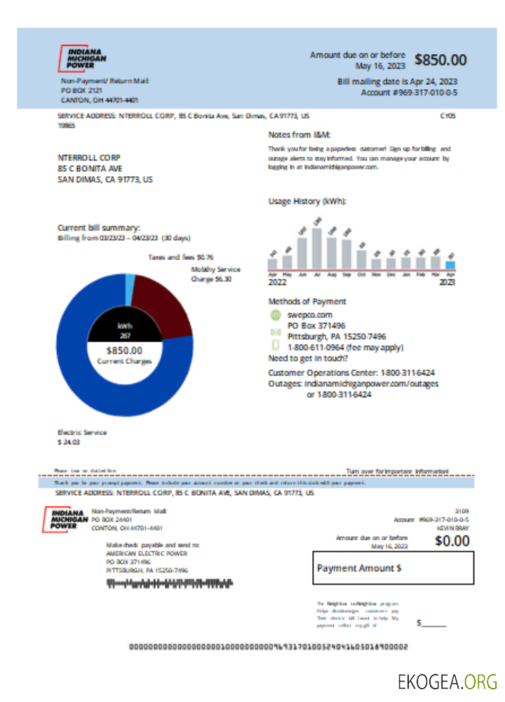 Facture commerciale du service public d'électricité de l'Indiana, SCR